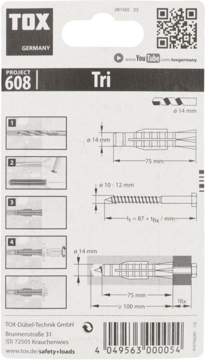 Actual product image Tox All-purpose dowel Tri 14x75 mm, blister 2 pieces (2 pcs.)