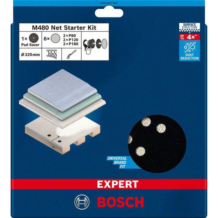 Image du produit Bosch Professional Zubehör EXPERT M480 Kit filet abrasif, 225 mm, G 80/120/180/Protège-abrasif, 7 pièces (80, 120, 180)