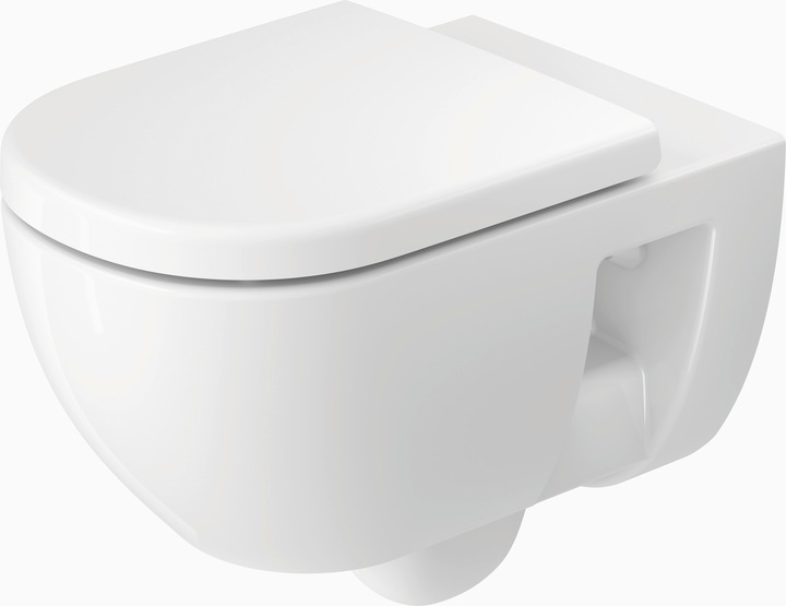 Actual product image Duravit D-Code wall-mounted toilet, low flush, rimless, 370x570x360mm, 4.5/3-litre, white high gloss