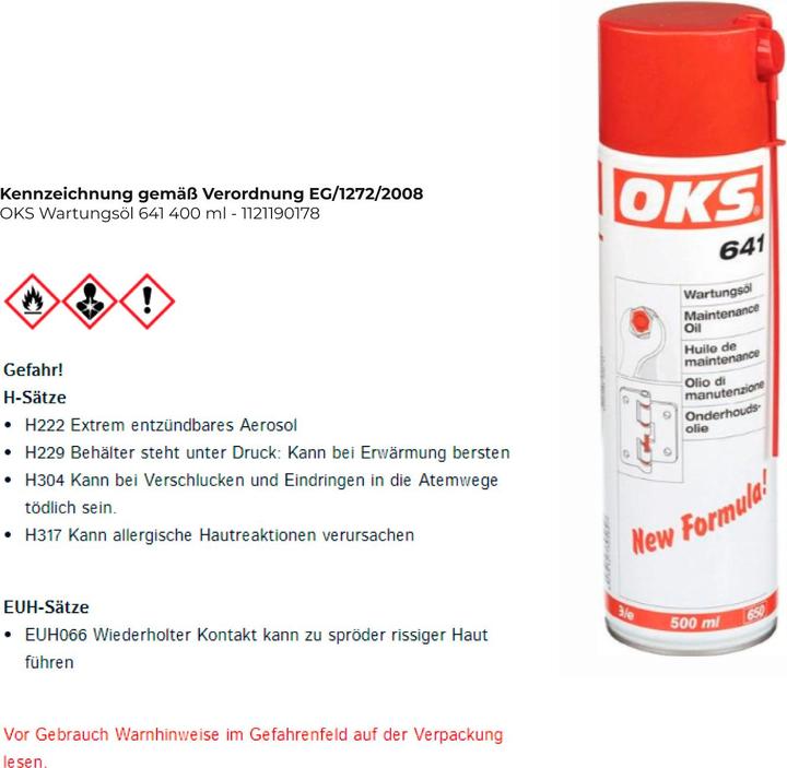 Image du produit Oks Huile d'entretien 641 Bombe de 400 ml (400 ml)