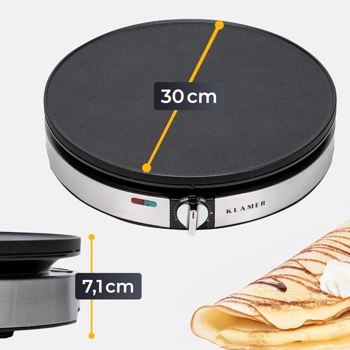 Produktbild KLAMER Crepes Maker, Backfläche mit 30cm Ø, antihaftbeschichtete Platte, inkl. Teigverteiler un…