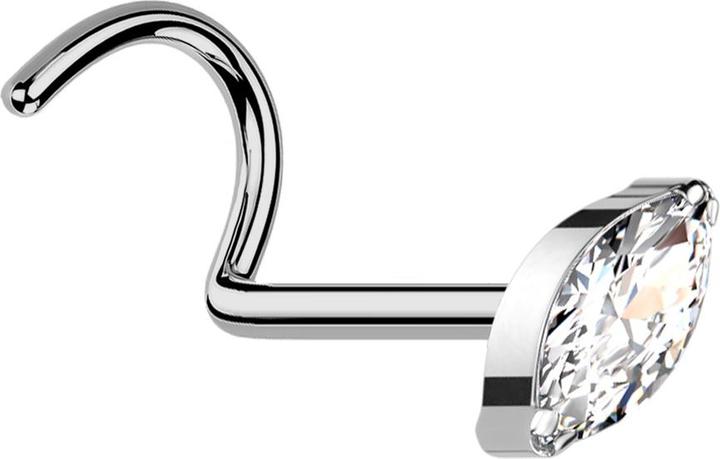 Actual product image Star Piercing Nose stud curved silver with oval crystal silver (without brass, Titanium)