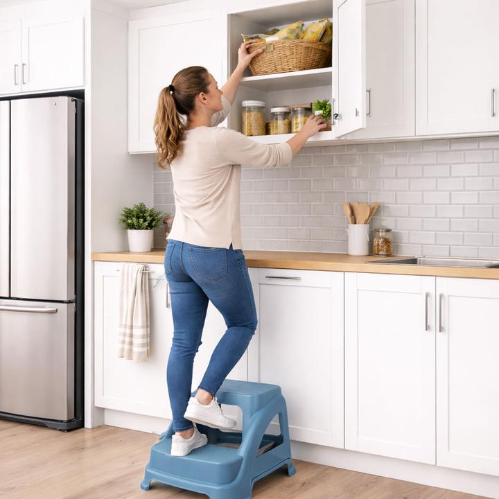 Produktbild Mojawo Zweistufiger Tritthocker Trittstufe Hocker Kunststoff Blau rutschfest