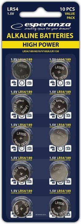 Immagine prodotto Esperanza L54 Elemento a bottone alcalino 10pz/confezione (10 pz., AG10)