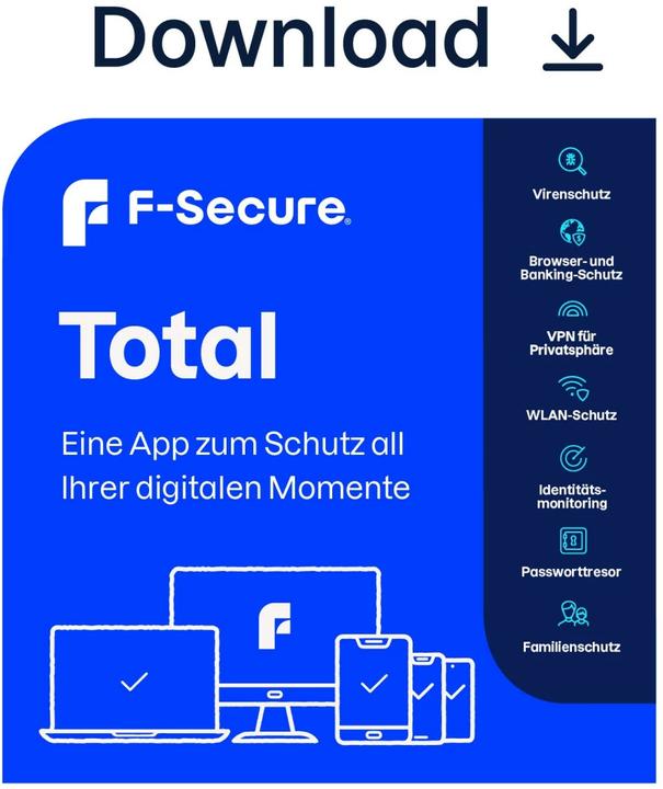 Immagine prodotto F-Secure TOTAL Security & VPN versione completa, 3 dispositivi, 1 anno (3 Utente, 12 mesi)