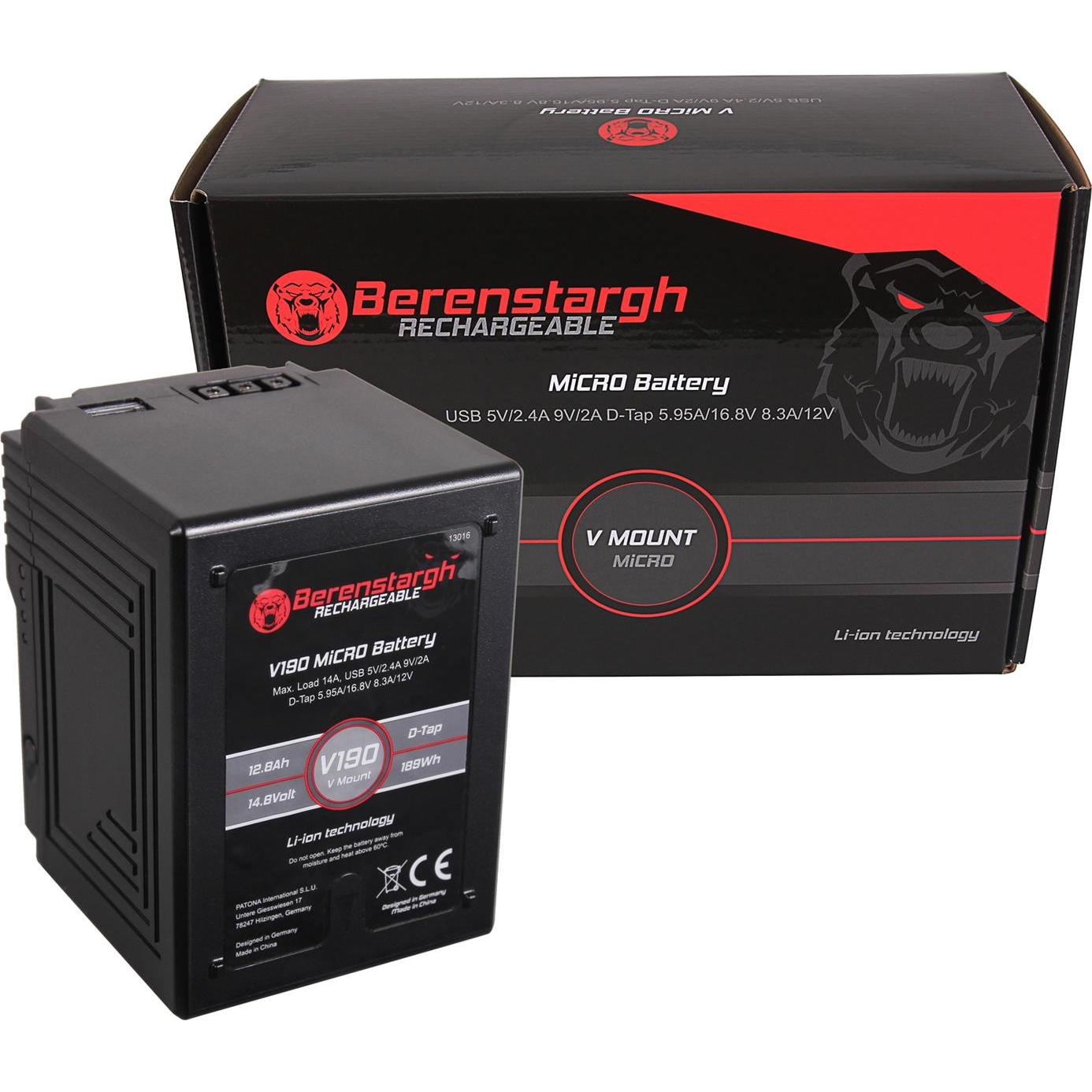 Berenstargh MICRO V190 V-Mount Akku mit 189Wh für Sony DSR 600P 650P 652P HDW 800P PDW 850 BP-150w R (Batteria della fotocamera), Alimentatore fotocam