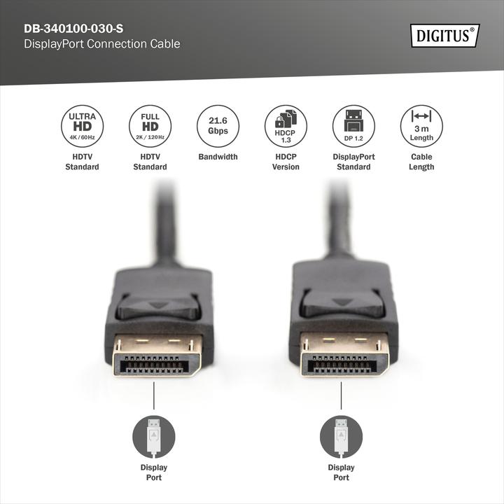 Produktbild Digitus DisplayPort — DisplayPort (3 m, DisplayPort, 1.2)