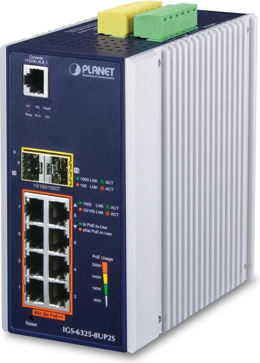 Image du produit Planet Industrial L3 8 ports 802.3bt GE + 2 ports SFP (8 ports)