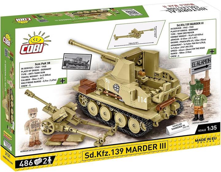 Produktbild Cobi Historical Collection 3131 - Sd.Kfz.139 Marder III, Bausatz 1:35, 486 Klemmbausteine, 2 Figuren