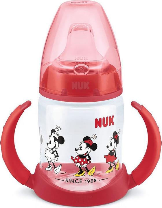NUK Butelė geriamajam tirpalui su pelės rankenėle ir temperatūros indikatoriumi Minnie 150 ml raudon (150 ml)