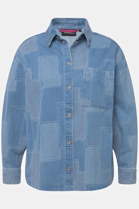 Actual product image Ulla Popken Patchwork Denim Button Down Blouse (54, 56)