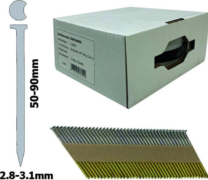 Max GSN34015 Streifennagel 34º Glatt verzinkt - 90 mm