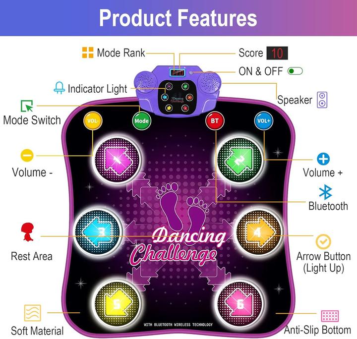 Image du produit Aucrsozk Kinder-Tanzmatte mit Bluetooth und LED-Pfeilen (Espagnol, Allemand, Anglais)