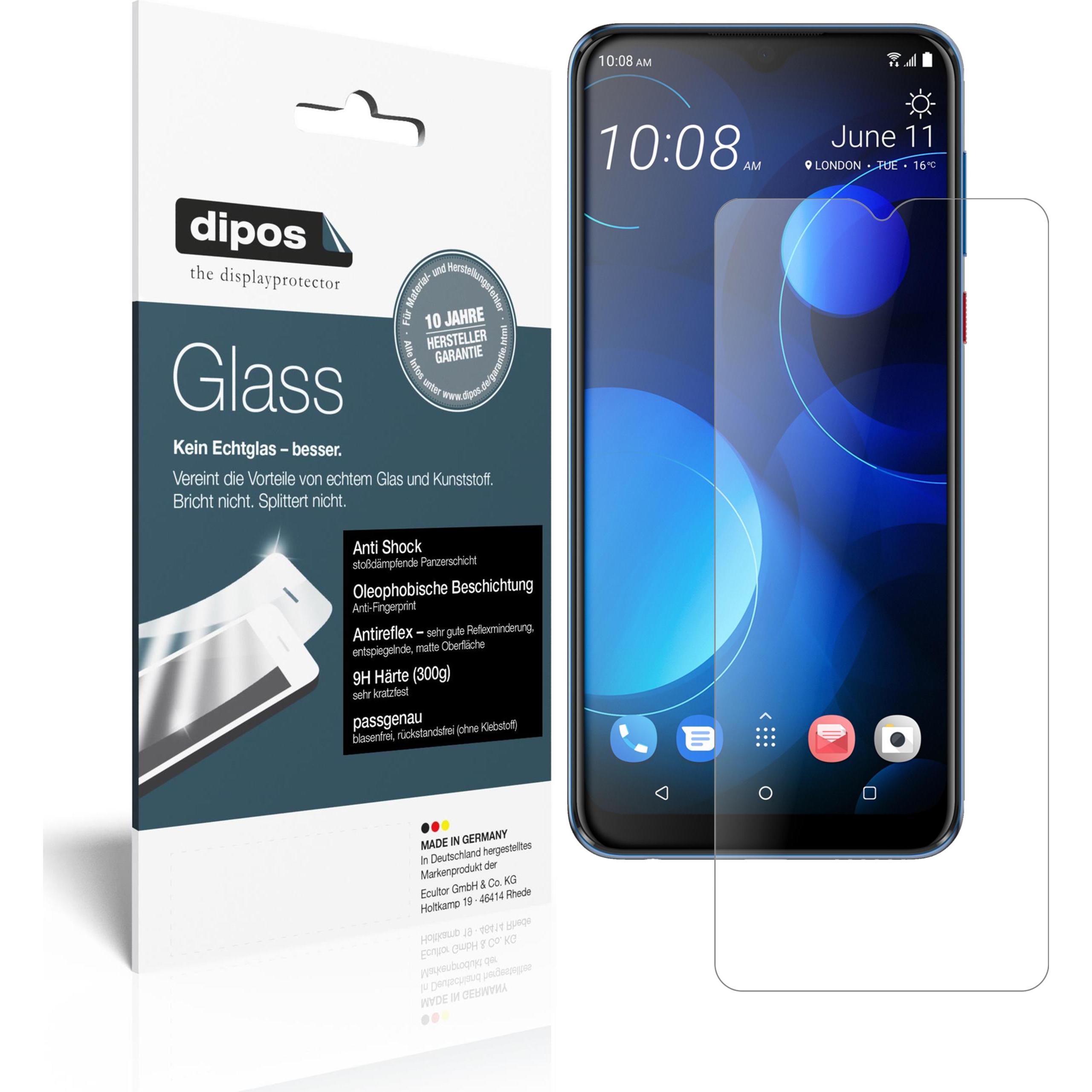 Dipos Displayschutz Anti-Shock (2 Stück, HTC Desire 19+), Smartphone Schutzfolie, Transparent