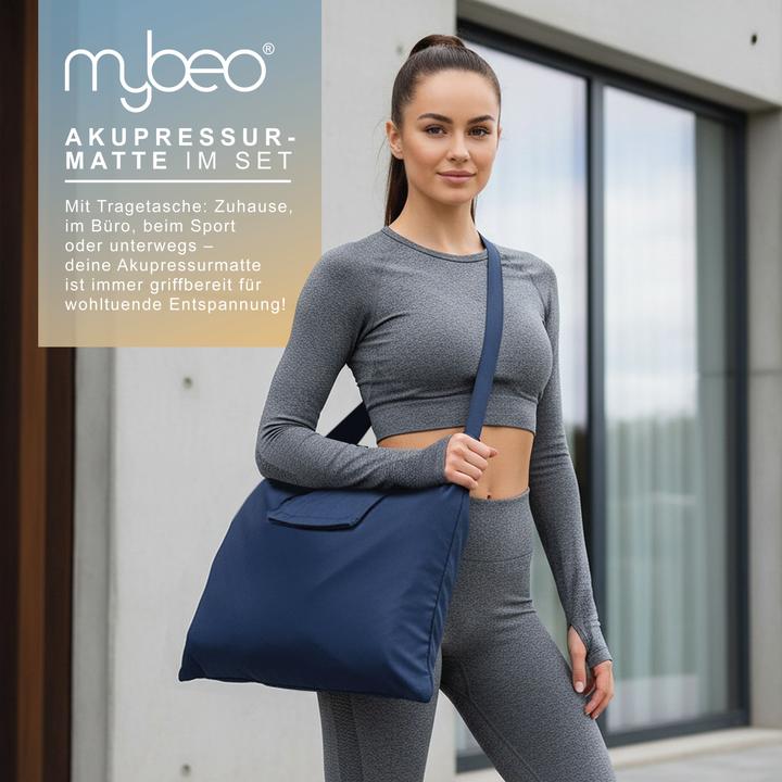 Actual product image Mybeo Akkupressurmatte für Massagen 74x42 cm, Kokosfaserfüllung, Tragetasche, bei Kopfschmerzen & Migräne