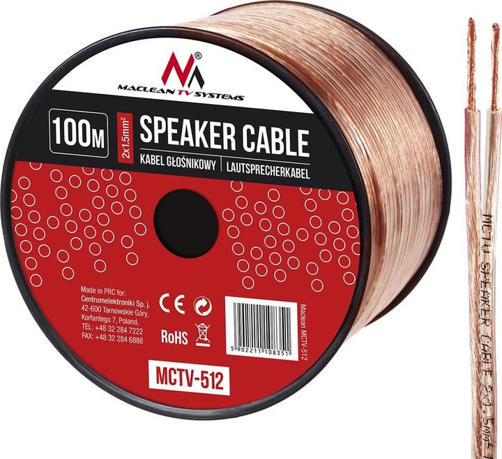 Image du produit Maclean MCTV-512 MCTV-512 Câble de haut-parleur 100 m 2*1,5 mm2 (100 m, 3 mm²² mm)