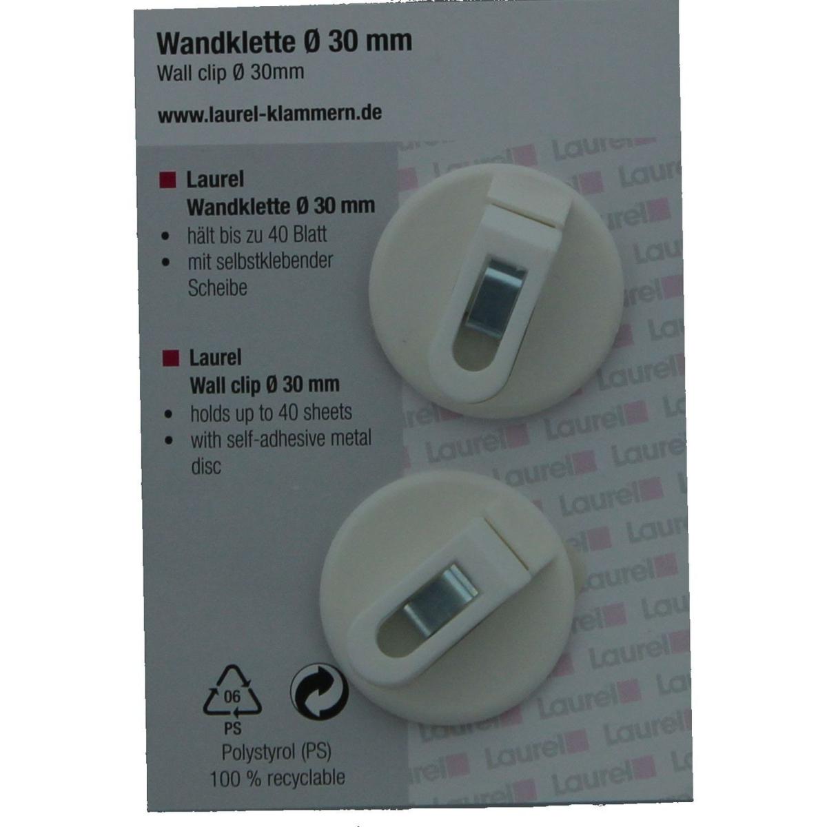 Laurel, Büroklammer, Halteclip selbstklebend 30mm VE=2 Stück weiss (2 x)