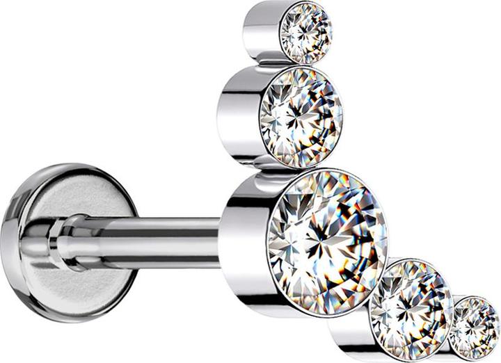 Immagine prodotto Star Piercing Micro Labret filo interno argento cinque cristalli argento (senza ottone, Acciaio chirurgico 316L)