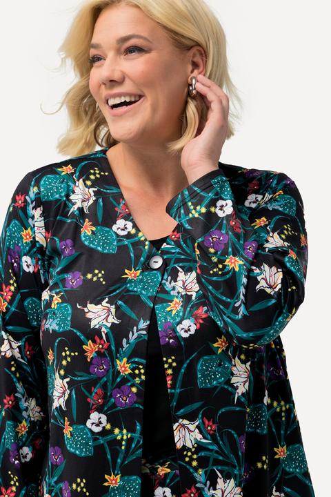 Immagine prodotto Ulla Popken Giacca di jersey con scollo a V, fiori e spacchetti laterali (50, 52)