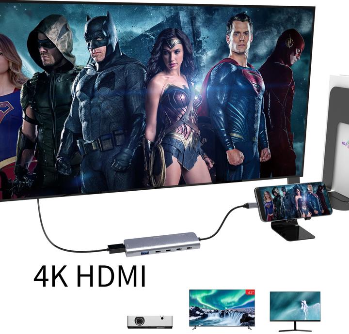 Actual product image DLH USB-C (M) HUB WITH 3X USB-C (F)/1X USB-A (F)/1X HDMI PASS TH (USB-C, 6 ports)