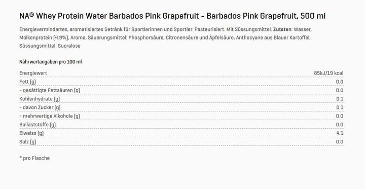 Nährwerte und Zutaten Nutriathletic Whey Protein Water (Grapefruit, 12x)