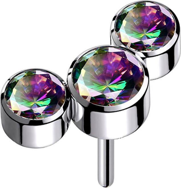 Produktbild Star Piercing Threadless silber drei Kristalle dunkel multicolor (ohne Messing, Titan)