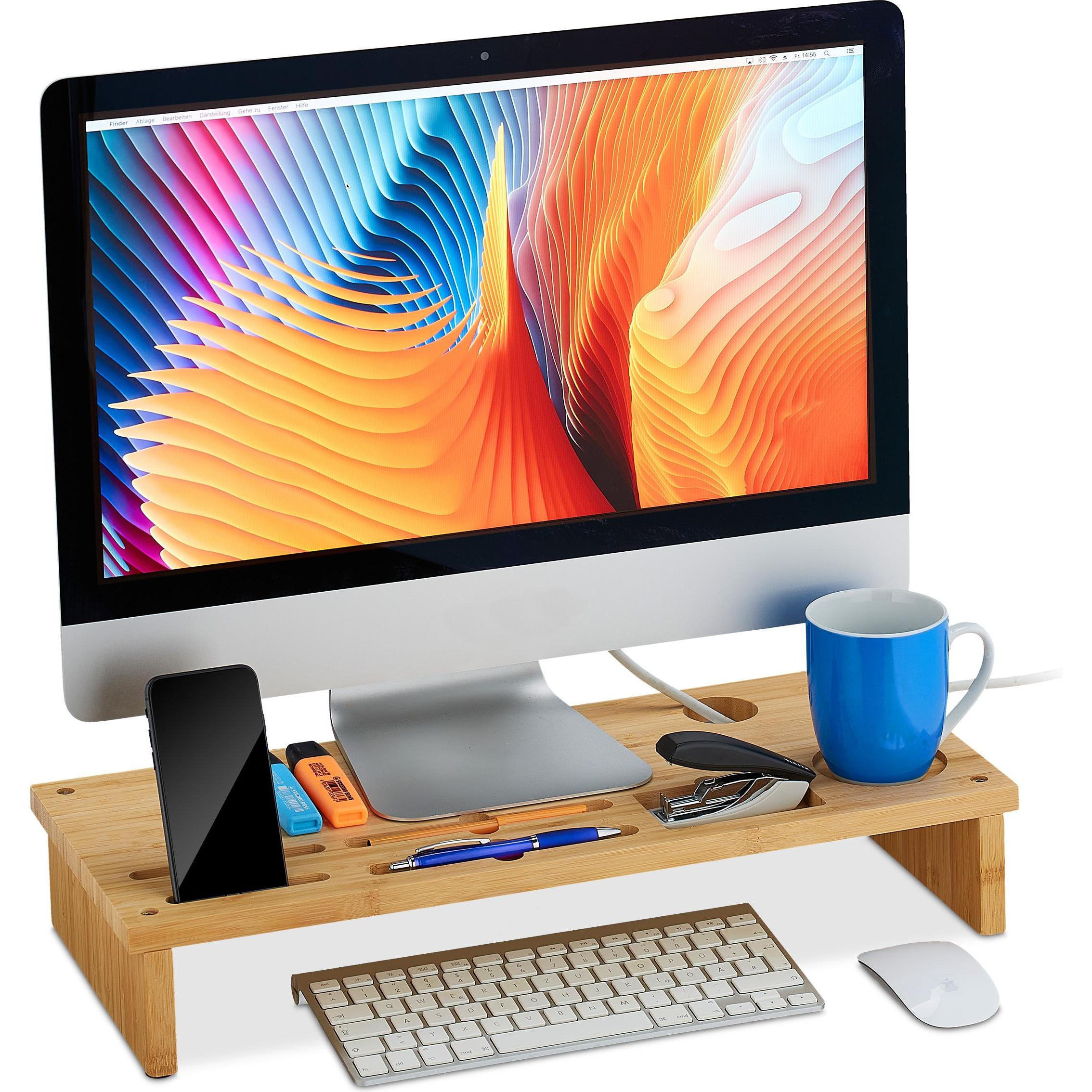 Relaxdays Monitorständer, Monitor Erhöhung, Braun