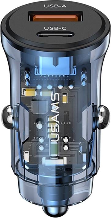 Produktbild Usams 30W Transparent USB-A + USB-C Mini Car Charger