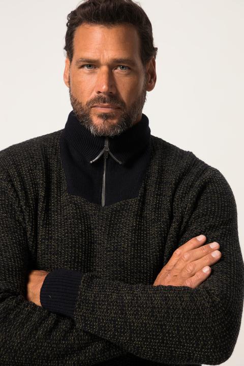 Actual product image JP1880 Half-zip, two-tone ribbed knit, wool blend, half-zip collar design (4XL)