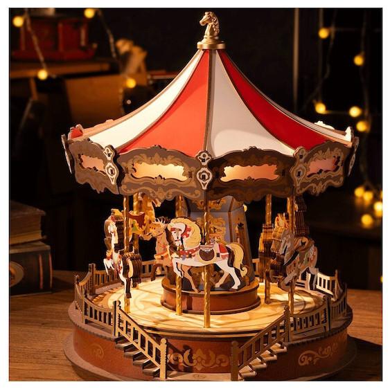 Image du produit Robotime Rolife Κατασκευή DIY Ξύλινο Παζλ 3D Μουσικό Κουτί Classic Carousel 265 κομμάτια για 14+ ετώ