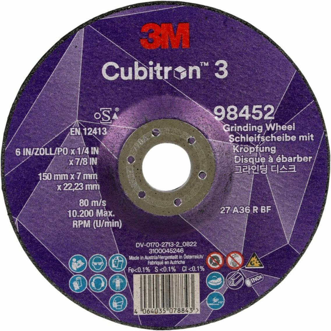 3M, Schleifmittel, Cubitron 98452 Schruppscheibe Durchmesser 150mm Bohrungs-Ø 22.23mm 10St. (36+)
