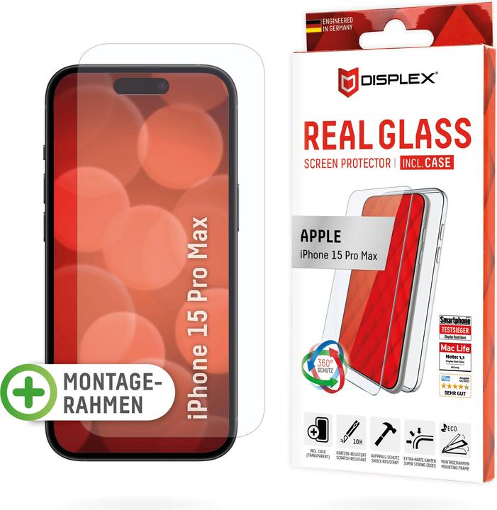 Produktbild Displex Real Glass, 2D Panzerglas + Handyhülle (1 Stück, Apple iPhone 15 Pro Max)