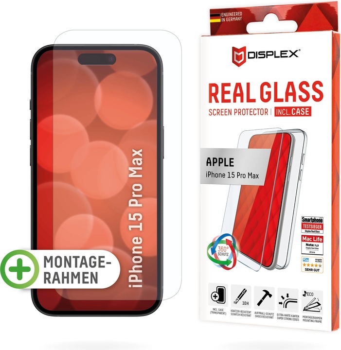 Image du produit Displex Real Glass, 2D Panzerglas + Handyhülle (1 pièce(s), Apple iPhone 15 Pro Max)
