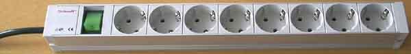 Actual product image Schroff 19" strip with rocker switch, 8x protective contact, Germany (8x, CEE 7/3, 2 m)