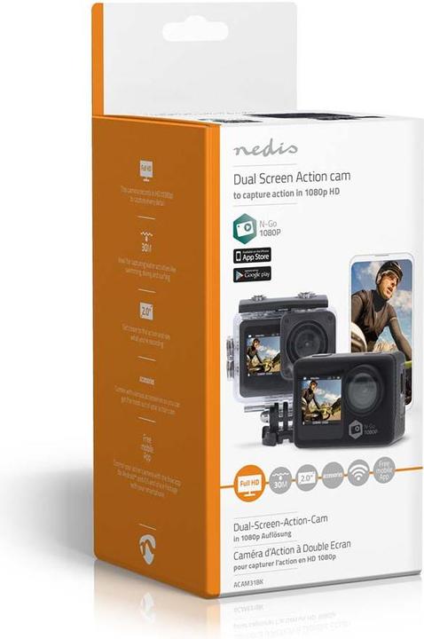 Actual product image Nedis Action Cam | Dual screen | 1080p@30fps | 12 MPixel | Waterproof up to: 30.0 m | 70 min | (30p, Wi-Fi)