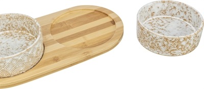 Actual product image Trixie Set Voerbak / Waterbak Keramiek / Bamboe Wit / Natuur - 2X300 Ml 30X6X15 Cm (0.30 l)