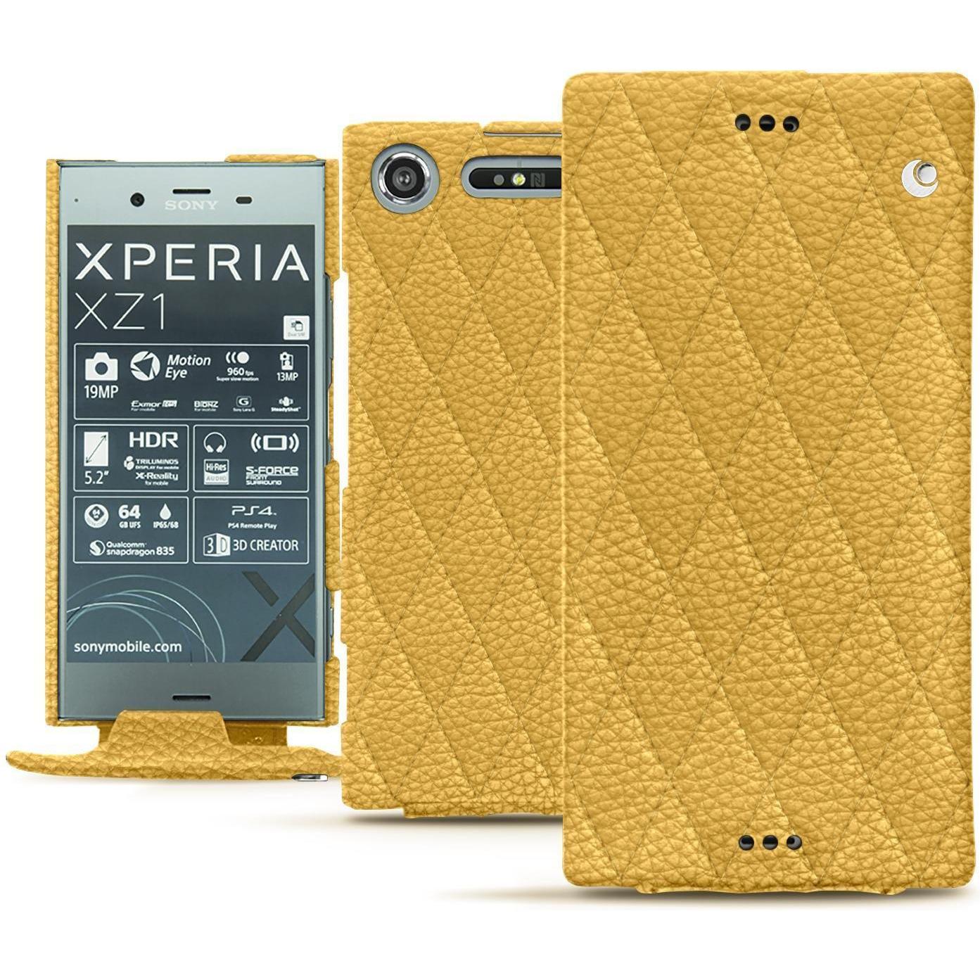 Noreve Lederschutzhülle vertikal (Sony Xperia XZ1), Smartphone Hülle, Orange