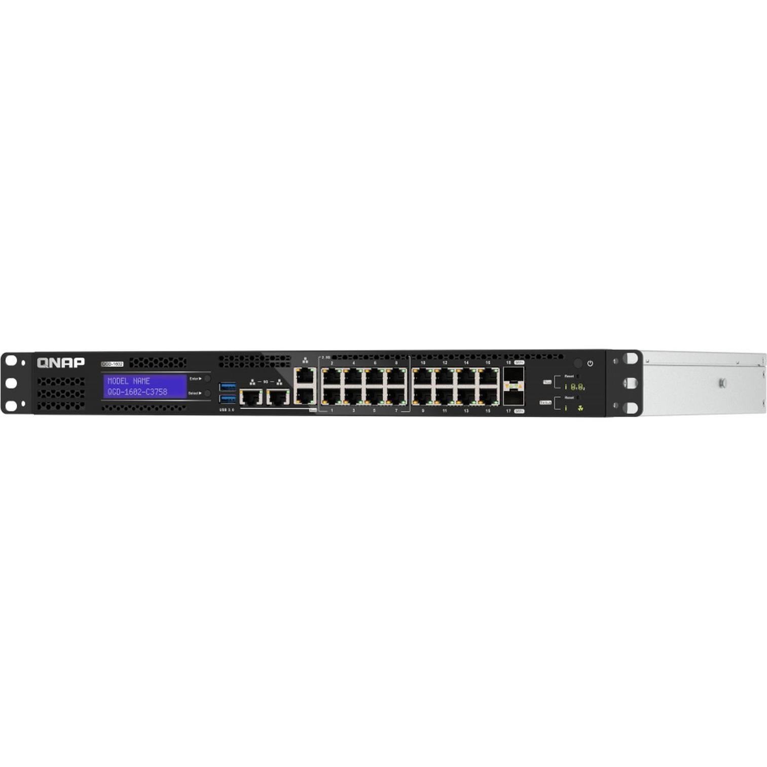 QNAP SWI QGD-1602-C3758-16G (18 Ports), Netzwerk Switch, Schwarz