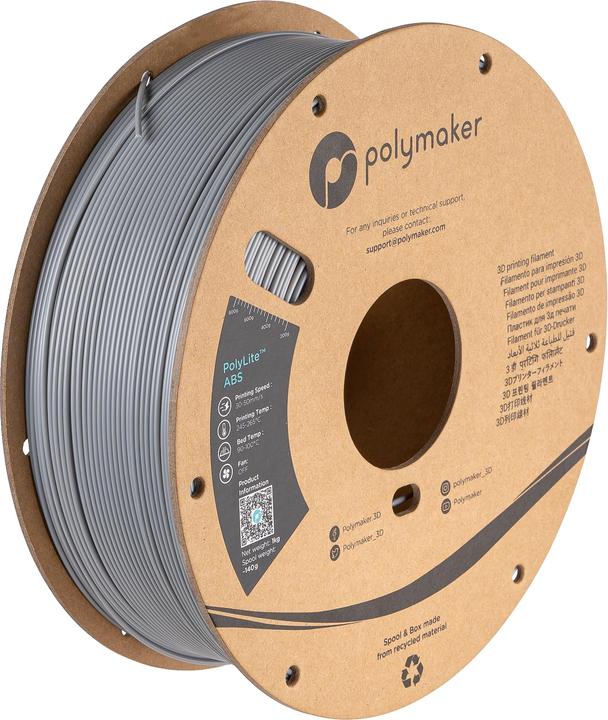 Produktbild Polymaker PE01003 PolyLite Filament ABS geruchsarm 1.75 mm 1000 g Grau 1 St. (ABS, 1.75 mm, 1000 g, Grau)