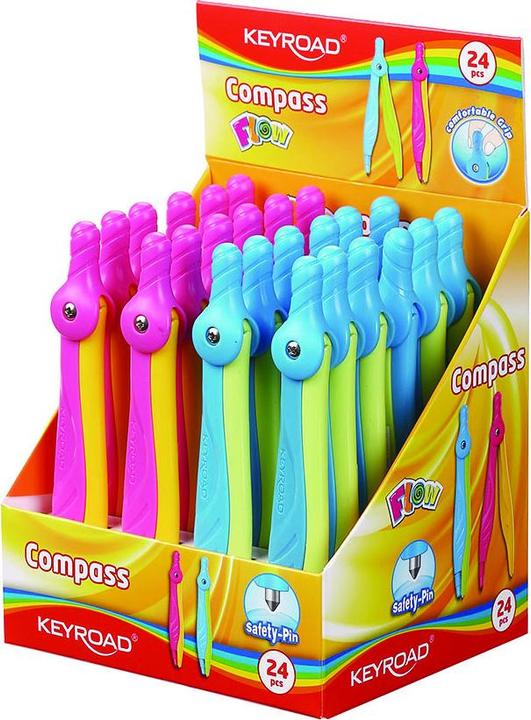 Actual product image Keyroad Flow compasses, plastic, packed in display, 24 pieces, mixed colours