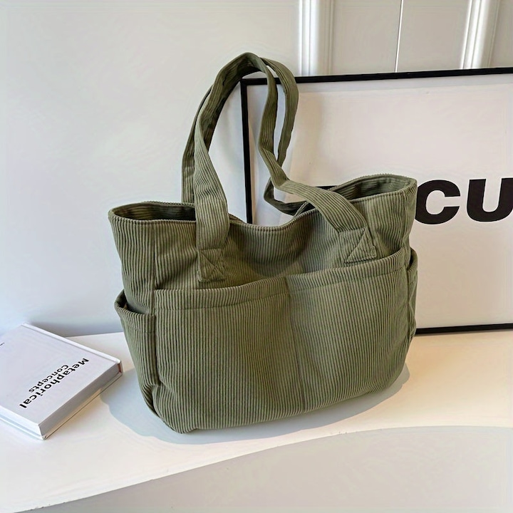 Immagine prodotto Only-Bags.Store Borsa Tote Chic Cord - spaziosa e con tasche multiple, Borsa a tracolla a tinta unita con