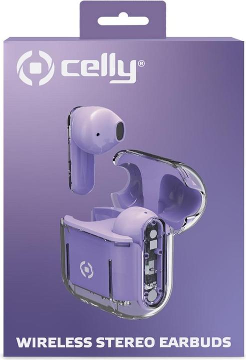 Image du produit Celly SHEER Casque intra-auriculaire stéréo sans fil (TWS) Musique et appels Transparent, violet (Pas de réduction du bruit, Sans fil)