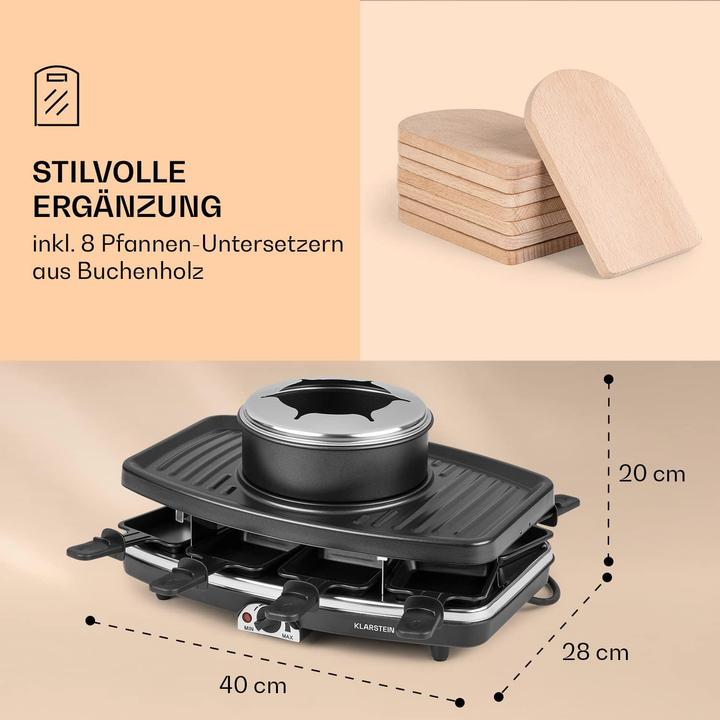 Actual product image Klarstein Entrecôte 2-in-1 Raclette Fondue Combi Black, with pan coaster