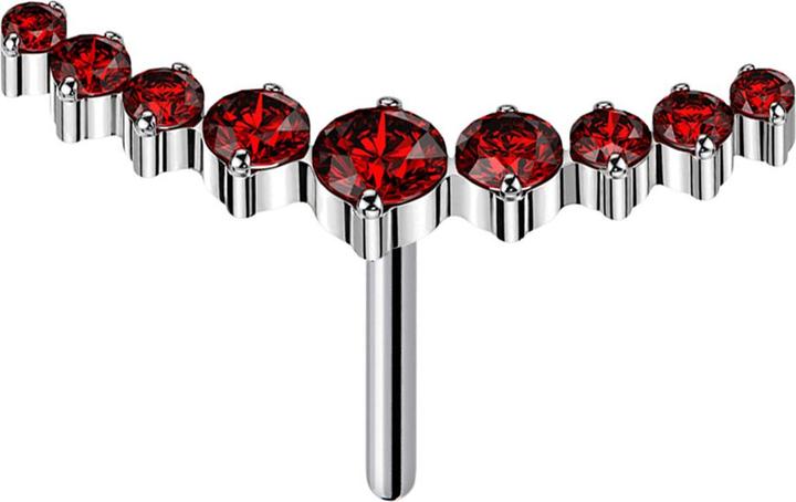 Actual product image Star Piercing Threadless curved silver nine round crystals red (without brass, Titanium)