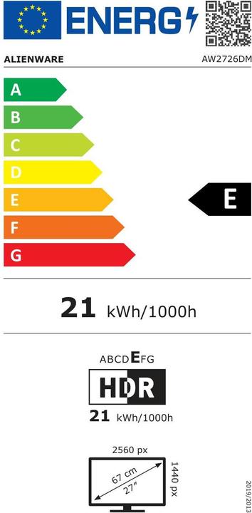 Energy Label Dell MO27G.AW2726DM.BVWB Ecran de gaming 240 Hz Alienware 27 QD-OLED - AW2726DM (2560 x 1440 pixels, 27")