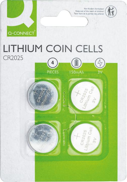 Produktbild Q-Connect Lithium Knopfzellen (4 Stk., CR2025, 150 mAh)