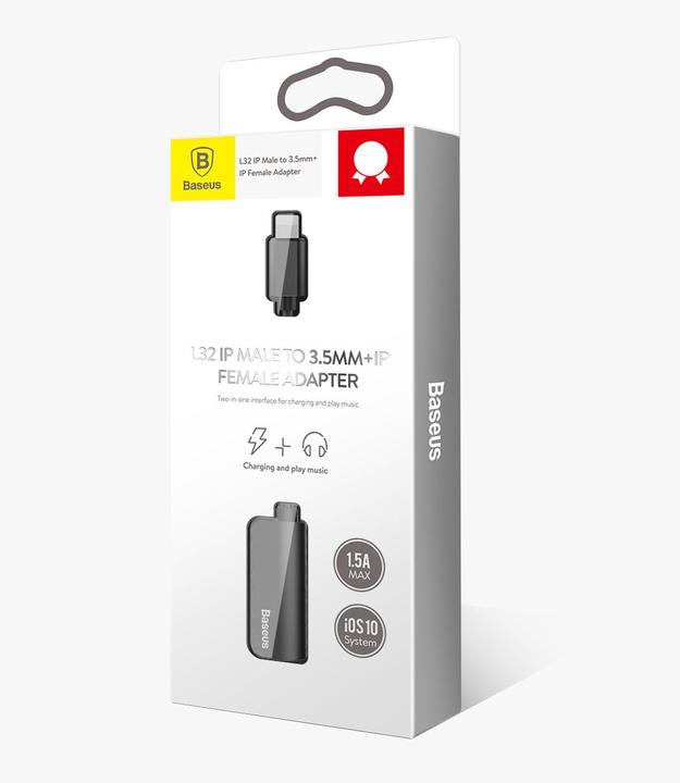 Actual product image Baseus L32 IP Male to 3.5mm+IP Female Adapter Black (3.5mm jack, Lightning)