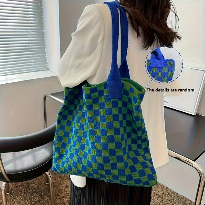 Immagine prodotto Only-Bags.Store Borsa a tracolla a maglia a quadri, borsa a tracolla con motivo a quadri di tendenza, borsa a mano