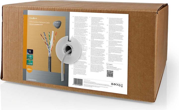 Produktbild Nedis Netzwerk-Kabel Rollen | CAT6 | Solid | U/UTP | CCA | 305.0 m | Aussenbereich | Rund | PE | Sch (U/UTP, CAT6, 305 m)