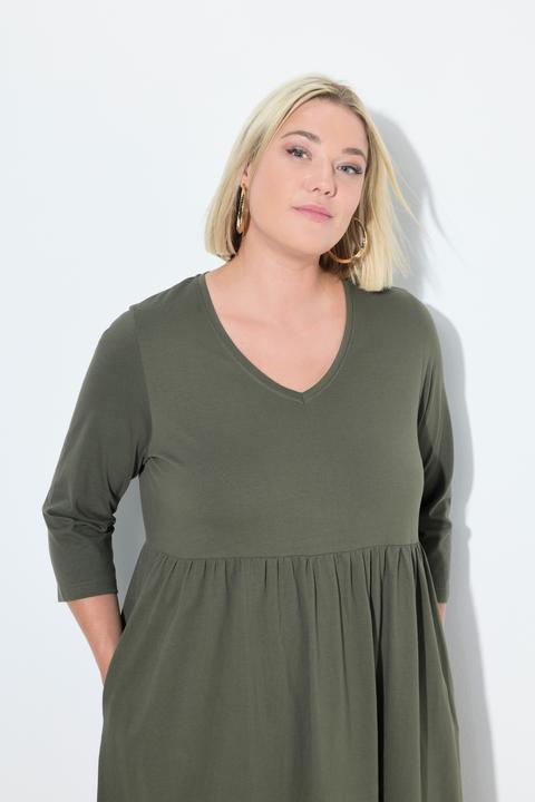Produktbild Ulla Popken Jerseykleid, Empirenaht, V-Ausschnitt, 3/4-Arm, Taschen (62)